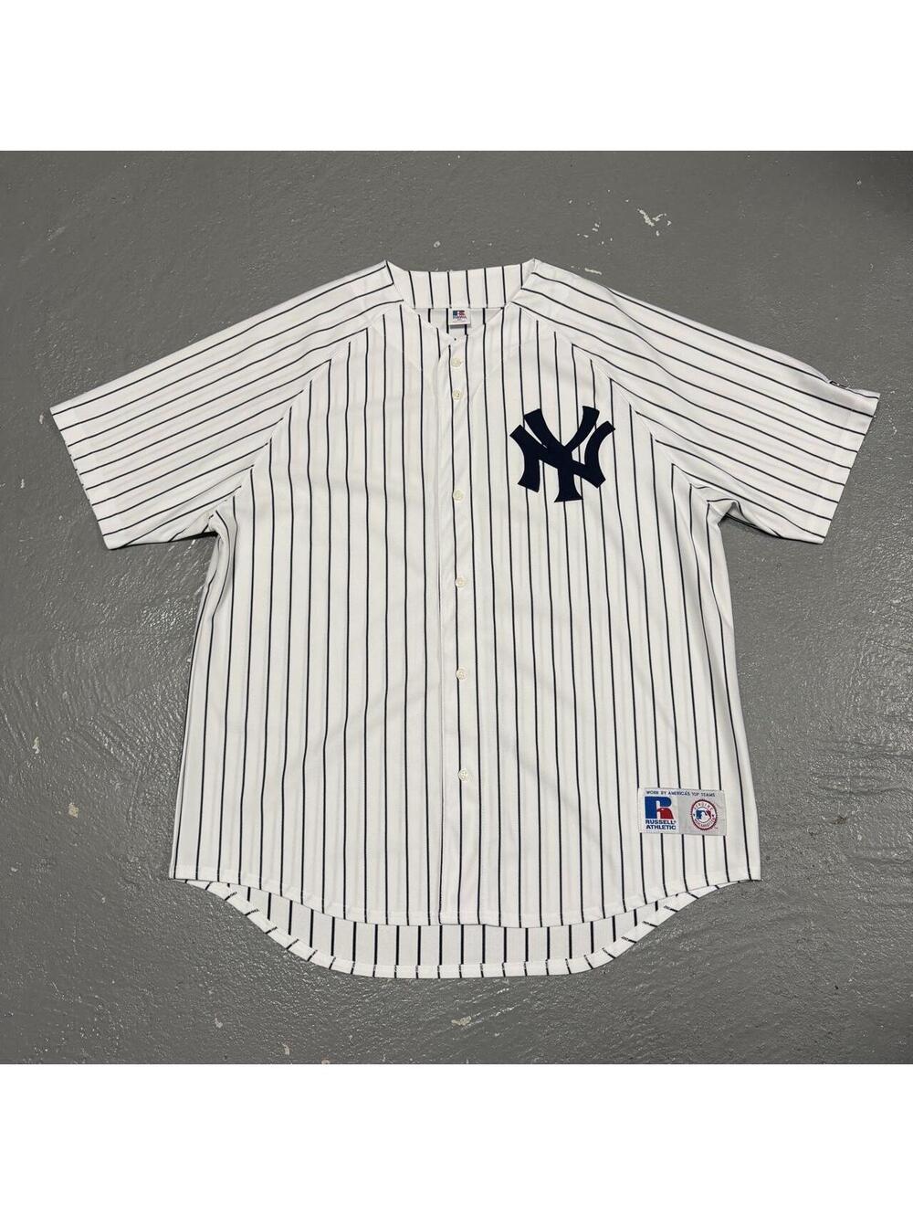 Vintage 90s Russell Athletic NY Yankees White and Blue Pinstripe Jersey